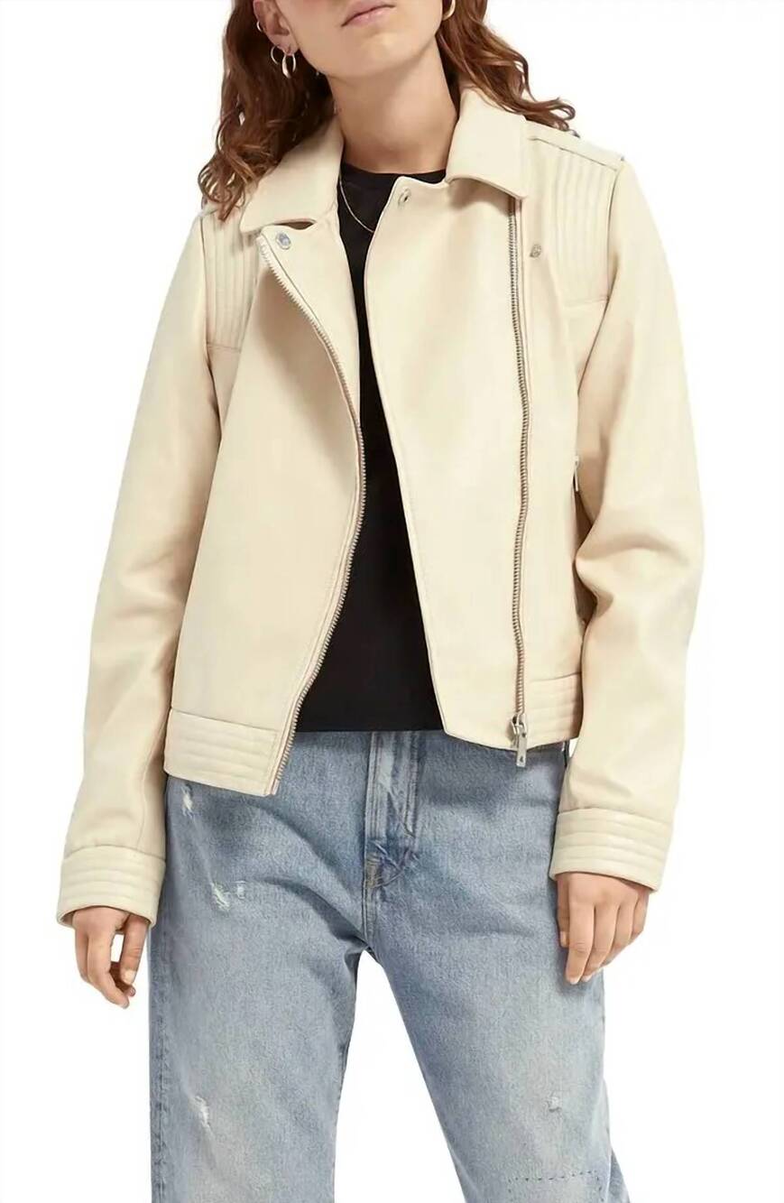 NEW SCOTCH & SODA leather moto jacket in ecru